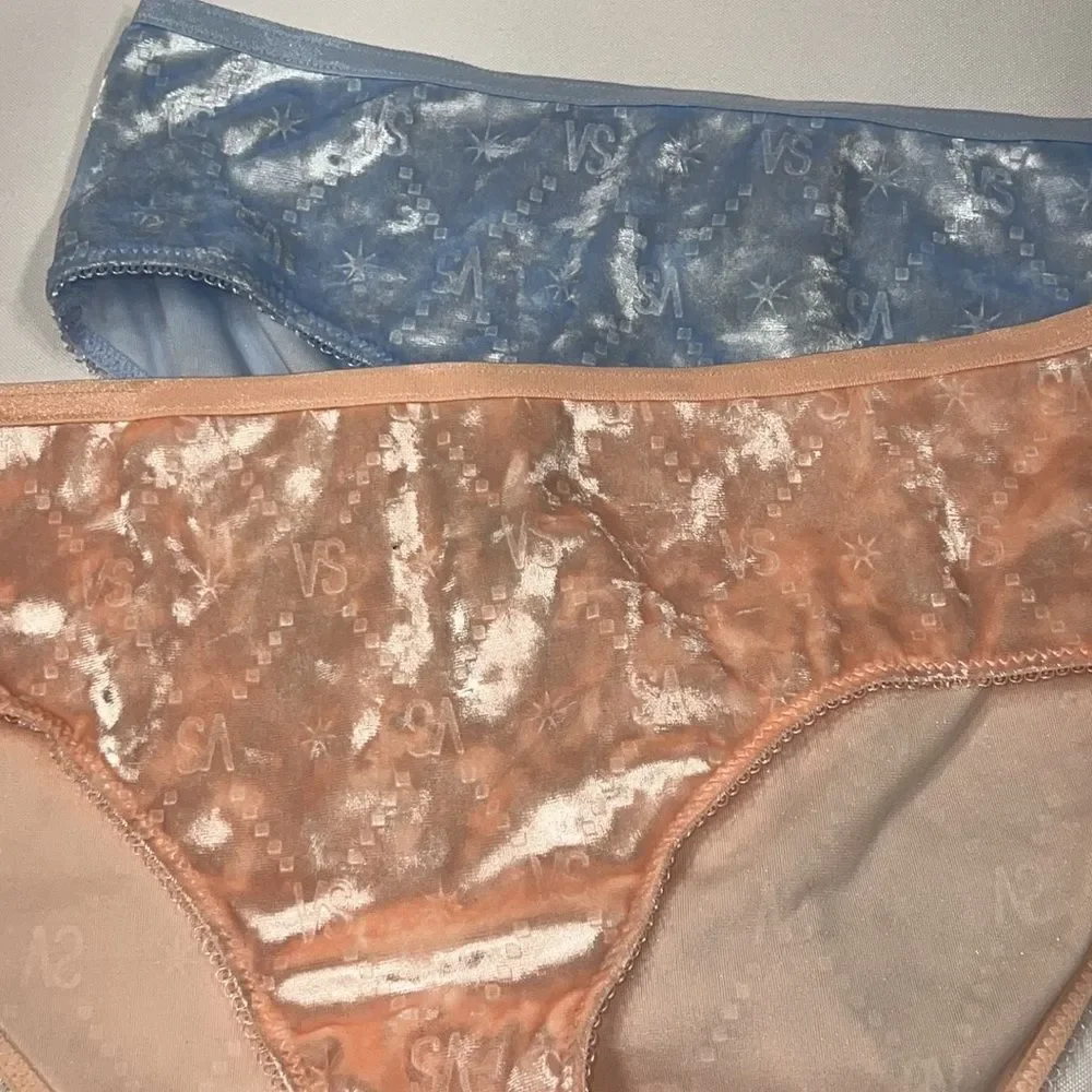 VICTORIA’S Secret Velour Hiphugger Panties Blue & Peach Sz L NWT